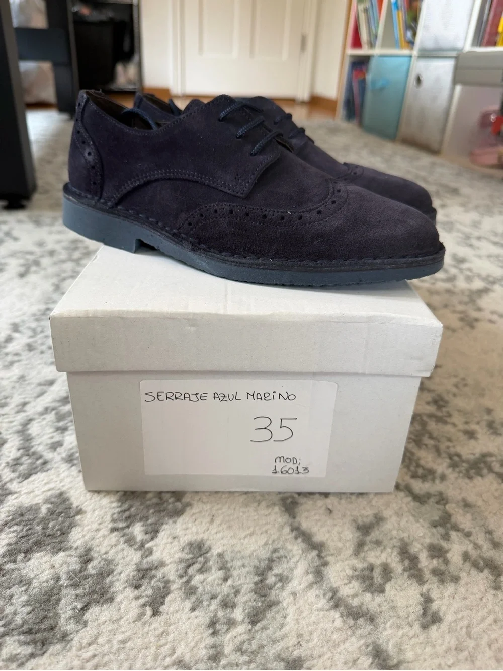Children's Navy Suede Lace-Up Wingtip Dress Shoes